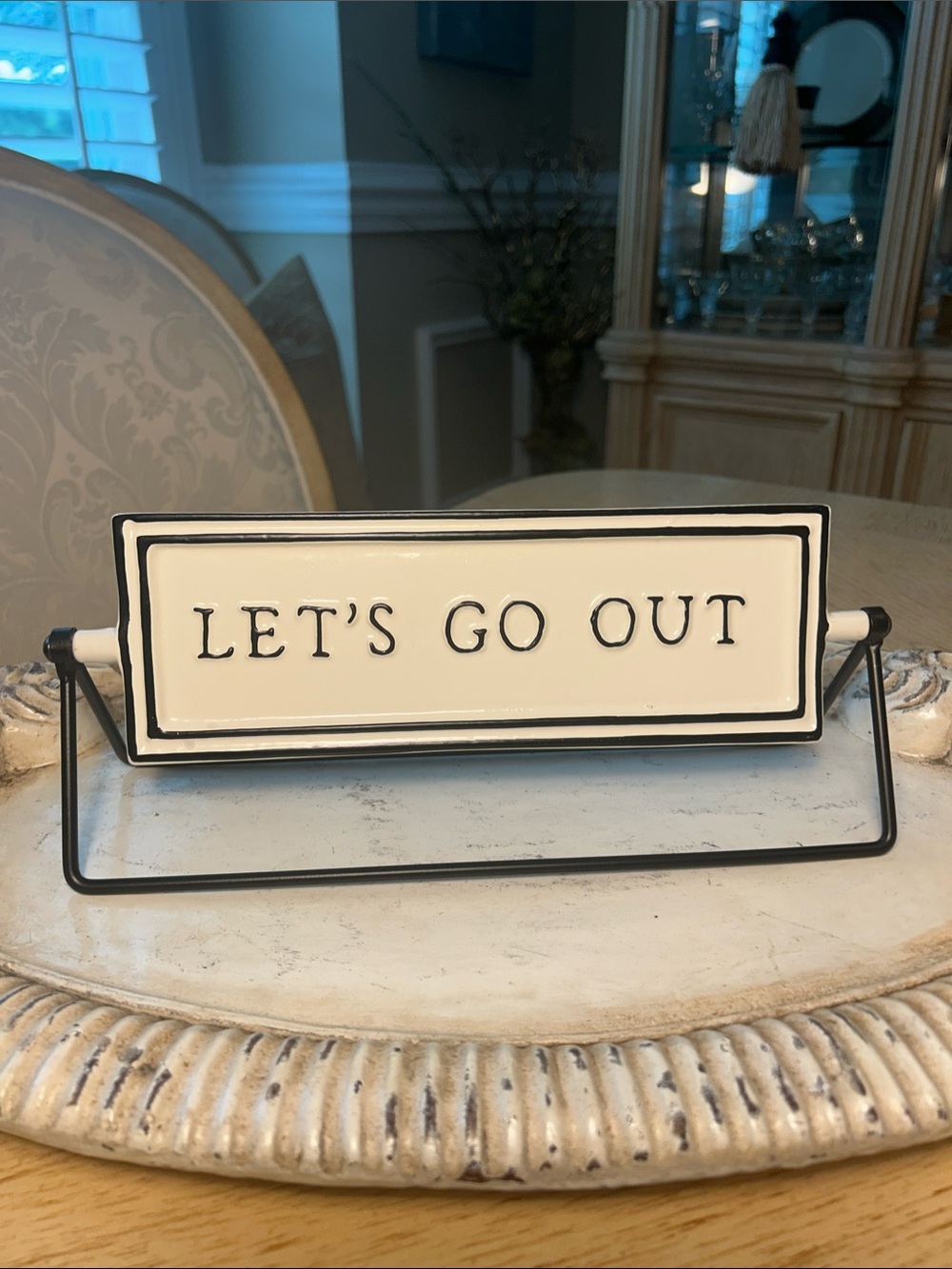 Hearth & Hand Cream and Black "LET'S GO OUT" / “LET’S STAY IN” Sign.